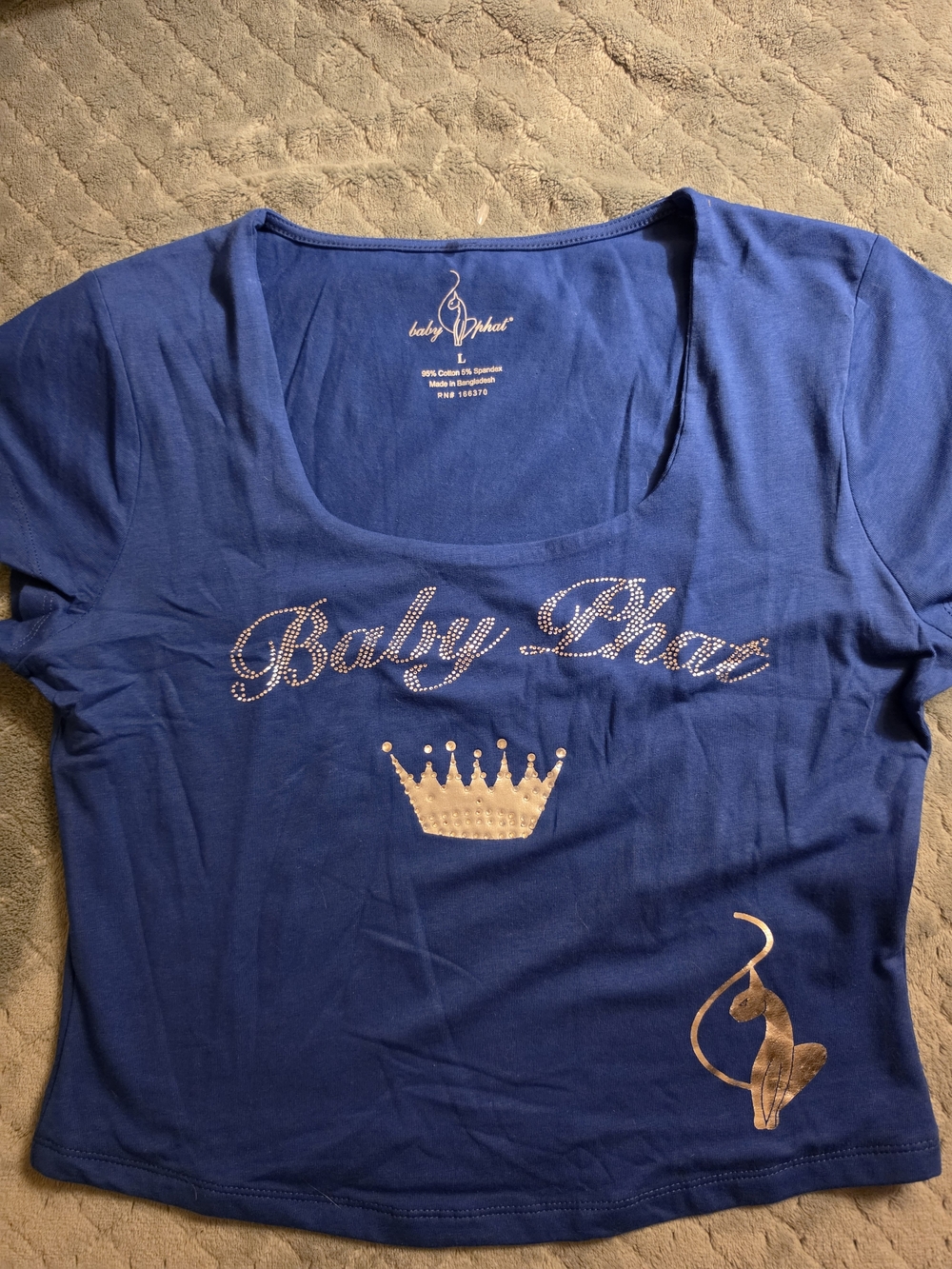 NWT Baby Phat Royal Blue Rhinestone Crown Crop Tee - Size L
